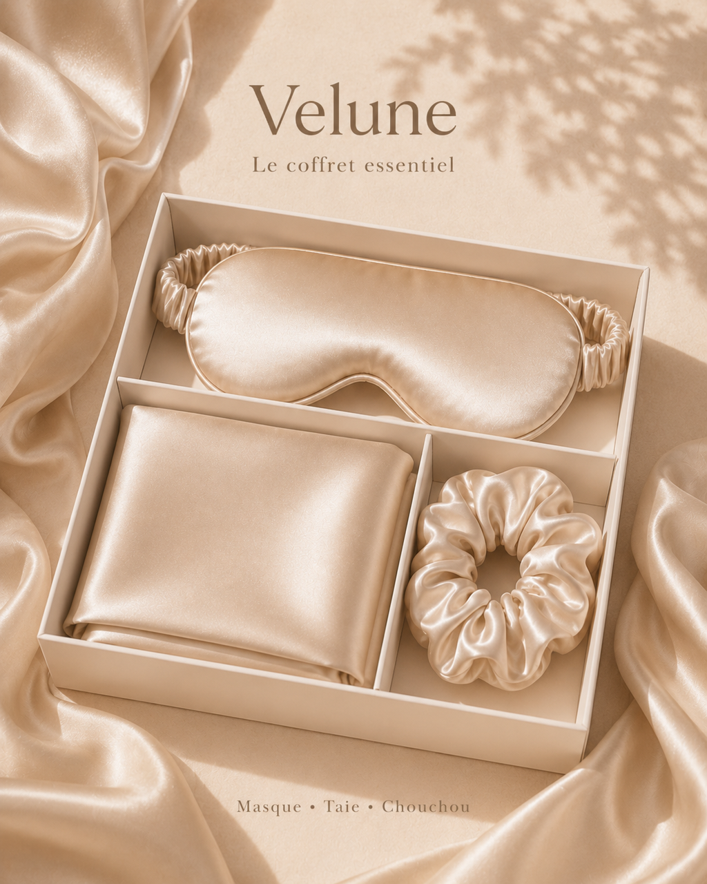 Coffret Soie Velune — Masque · Taie · Chouchou